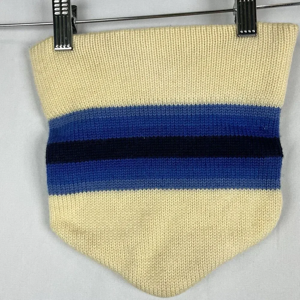 Vintage Cevas Pure New Wool Knit Beanie Hat Blue Stripe Made in Hong Kong